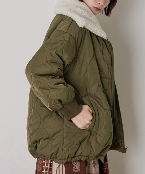 Fashion Letter（ファッションレター）の「ボア&キルティングミドルジャケット（ミリタリージャケット・レディース・カーキブラウン/アイボリー/ブラック・M）」の16枚目の写真