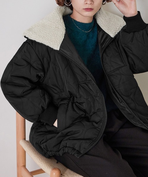 Fashion Letter（ファッションレター）の「ボア&キルティングミドルジャケット（ミリタリージャケット・レディース・カーキブラウン/アイボリー/ブラック・M）」の20枚目の写真