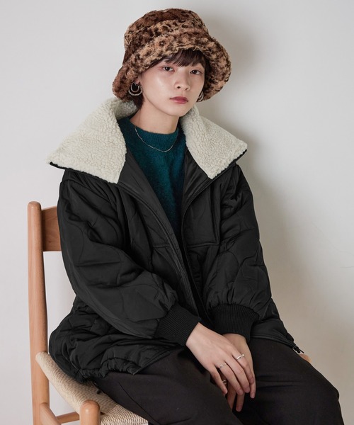 Fashion Letter（ファッションレター）の「ボア&キルティングミドルジャケット（ミリタリージャケット・レディース・カーキブラウン/アイボリー/ブラック・M）」の21枚目の写真