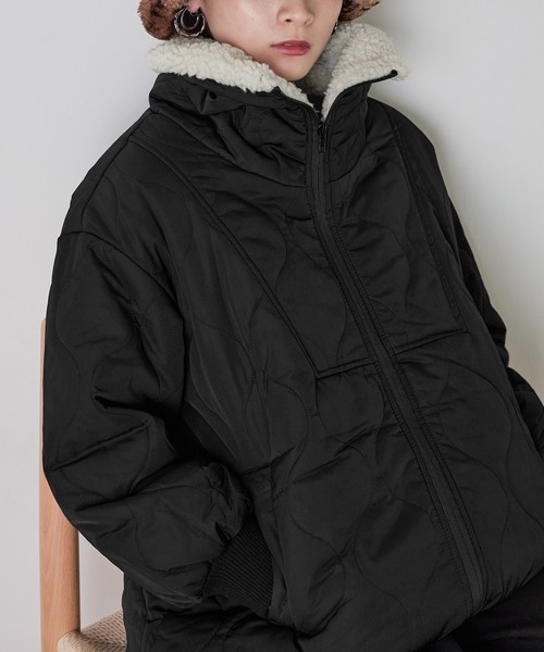 Fashion Letter（ファッションレター）の「ボア&キルティングミドルジャケット（ミリタリージャケット・レディース・カーキブラウン/アイボリー/ブラック・M）」の22枚目の写真