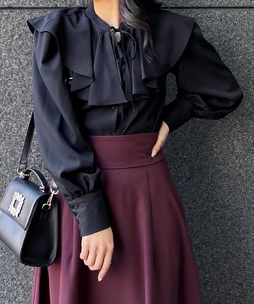 INGNI（イング）の「フリルカラーリボンブラウス（シャツ/ブラウス・レディース・ホワイト×ブラック/ブラック/オフホワイト/ホワイト系6・M）」の7枚目の写真