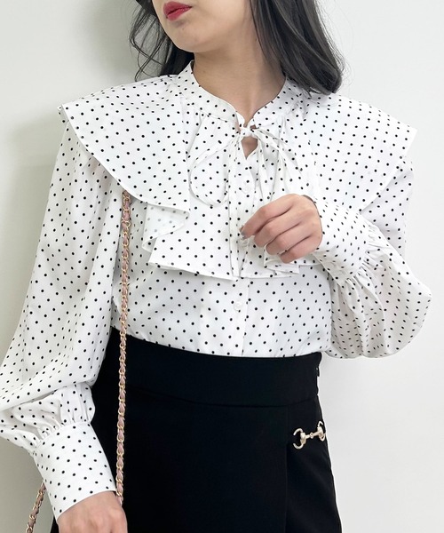 INGNI（イング）の「フリルカラーリボンブラウス（シャツ/ブラウス・レディース・ホワイト×ブラック/ブラック/オフホワイト/ホワイト系6・M）」の4枚目の写真