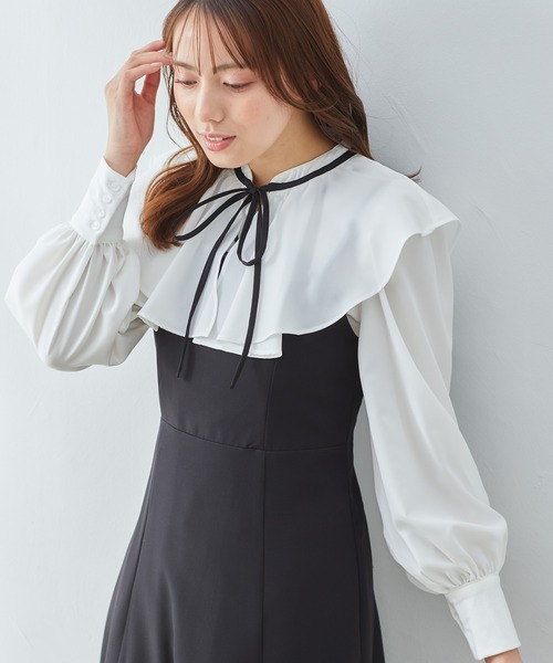 INGNI（イング）の「フリルカラーリボンブラウス（シャツ/ブラウス・レディース・ホワイト×ブラック/ブラック/オフホワイト/ホワイト系6・M）」の3枚目の写真