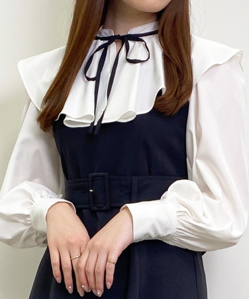 INGNI（イング）の「フリルカラーリボンブラウス（シャツ/ブラウス・レディース・ホワイト×ブラック/ブラック/オフホワイト/ホワイト系6・M）」の21枚目の写真