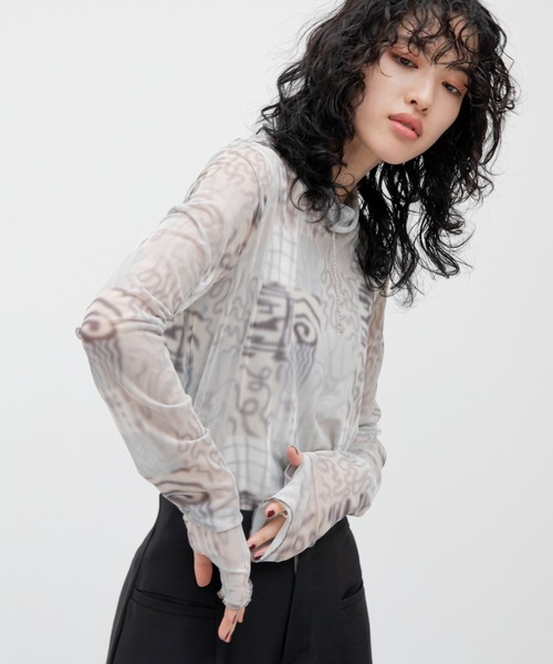 VACANCY(ヴァカンシー)の「コラージュ柄シアーインナー(Tシャツ/カットソー・レディース・ブルー/グリーン/グレー/グレー×サックスブルー・FREE)」の18枚目の写真