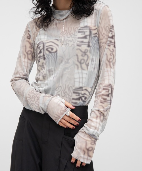 VACANCY(ヴァカンシー)の「コラージュ柄シアーインナー(Tシャツ/カットソー・レディース・ブルー/グリーン/グレー/グレー×サックスブルー・FREE)」の16枚目の写真