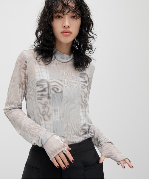 VACANCY(ヴァカンシー)の「コラージュ柄シアーインナー(Tシャツ/カットソー・レディース・ブルー/グリーン/グレー/グレー×サックスブルー・FREE)」の17枚目の写真