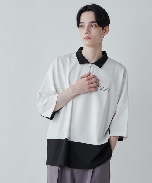 LUCY(ルーシー)の「LUCY/ドルマンポンチ ハーフジップ半袖T(Tシャツ/カットソー・メンズ・ブルー/ホワイト・MEDIUM/LARGE)」の2枚目の写真