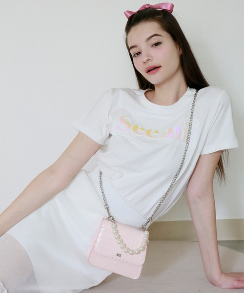Seemi. byNICECLAUP( シーミーバイナイスクラップ)の「【Seemi】オーロラロゴTee(Tシャツ/カットソー・レディース・オフホワイト/ブラック/ピンク・FREE)」の11枚目の写真