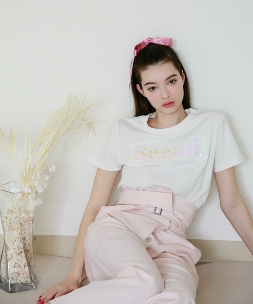 Seemi. byNICECLAUP( シーミーバイナイスクラップ)の「【Seemi】オーロラロゴTee(Tシャツ/カットソー・レディース・オフホワイト/ブラック/ピンク・FREE)」の22枚目の写真