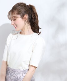 couture brooch | 【ネックレス要らずで華やか。】フェイクパールネックカットソー(Tシャツ/カットソー)