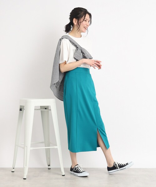 DRESKIP(ドレスキップ)の「◆【着やせ見えシルエット】ポンチサイドスリット ナロースカート(スカート・レディース・ライトブルー/オフホワイト/ネイビー・02/03/04)」の18枚目の写真