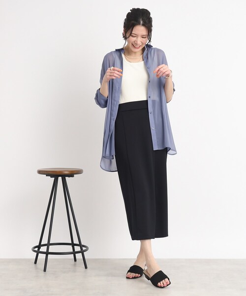 DRESKIP(ドレスキップ)の「◆【着やせ見えシルエット】ポンチサイドスリット ナロースカート(スカート・レディース・ライトブルー/オフホワイト/ネイビー・02/03/04)」の22枚目の写真