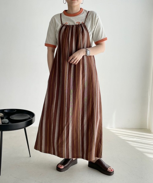 LOWRYS FARM（ローリーズファーム）の「マルチストライプワンピース　 704164（ワンピース・レディース・ブラウン/アイボリー・FREE）」の2枚目の写真