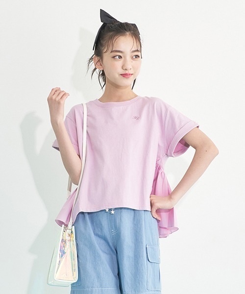 mezzo piano Junior（メゾピアノジュニア）の「【抗菌・消臭】バックギャザーフリルTシャツ（Tシャツ/カットソー・キッズ・エメラルド/ライトピンク/プラム・S/L/M）」の3枚目の写真