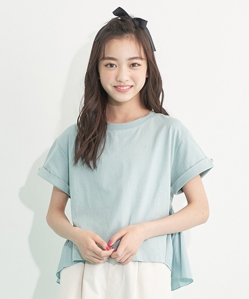 mezzo piano Junior（メゾピアノジュニア）の「【抗菌・消臭】バックギャザーフリルTシャツ（Tシャツ/カットソー・キッズ・エメラルド/ライトピンク/プラム・S/L/M）」の2枚目の写真
