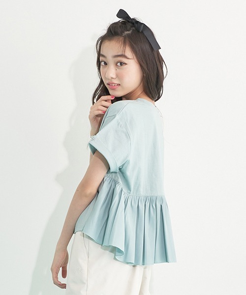 mezzo piano Junior（メゾピアノジュニア）の「【抗菌・消臭】バックギャザーフリルTシャツ（Tシャツ/カットソー・キッズ・エメラルド/ライトピンク/プラム・S/L/M）」の14枚目の写真