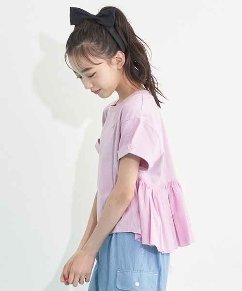 mezzo piano Junior（メゾピアノジュニア）の「【抗菌・消臭】バックギャザーフリルTシャツ（Tシャツ/カットソー・キッズ・エメラルド/ライトピンク/プラム・S/L/M）」の16枚目の写真