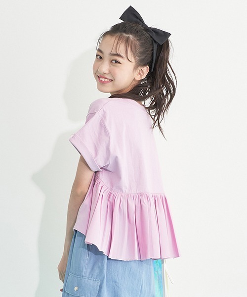 mezzo piano Junior（メゾピアノジュニア）の「【抗菌・消臭】バックギャザーフリルTシャツ（Tシャツ/カットソー・キッズ・エメラルド/ライトピンク/プラム・S/L/M）」の17枚目の写真