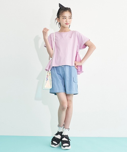 mezzo piano Junior（メゾピアノジュニア）の「【抗菌・消臭】バックギャザーフリルTシャツ（Tシャツ/カットソー・キッズ・エメラルド/ライトピンク/プラム・S/L/M）」の19枚目の写真