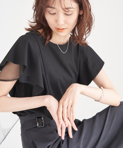 ROPE' PICNIC（ロペピクニック）の「洗える/フリル袖カットトップス（Tシャツ/カットソー・レディース・サックスブルー/ベージュ/ホワイト/ブラック・38）」の2枚目の写真