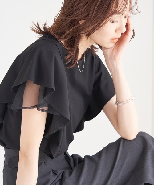 ROPE' PICNIC（ロペピクニック）の「洗える/フリル袖カットトップス（Tシャツ/カットソー・レディース・サックスブルー/ベージュ/ホワイト/ブラック・38）」の10枚目の写真