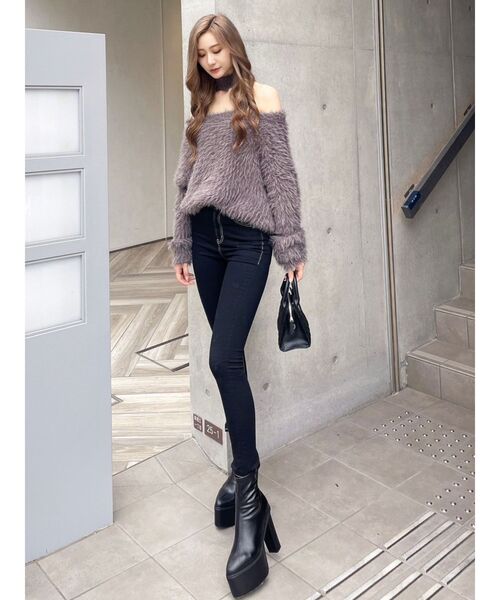 GYDA（ジェイダ）の「オフショルシャギーチョーカーニットトップス（ニット/セーター・レディース・パープル/チャコールグレー/アイボリー・FREE）」の9枚目の写真