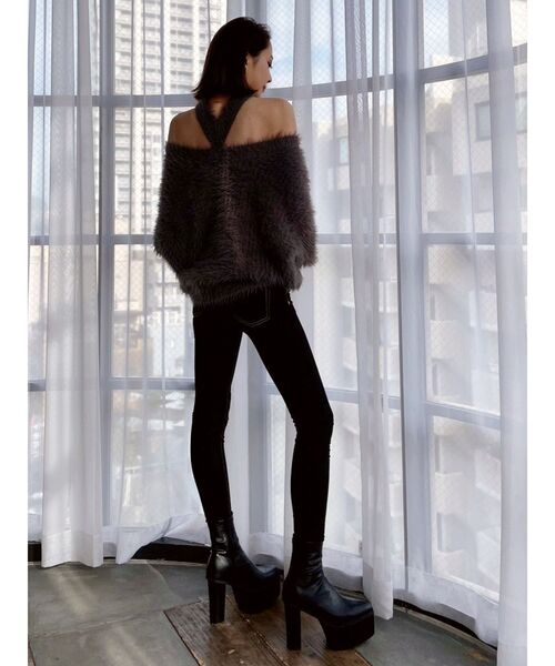 GYDA（ジェイダ）の「オフショルシャギーチョーカーニットトップス（ニット/セーター・レディース・パープル/チャコールグレー/アイボリー・FREE）」の16枚目の写真