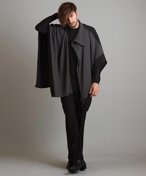 NO ID.(ノーアイディ)の「mj9407- 3WAYリブZIPポンチョ(ポンチョ・メンズ・アイボリー/ブラック/グレー・ONE SIZE)」の10枚目の写真