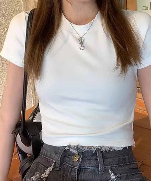 NANEA（ナネア）の「クロップド丈ミニT（Tシャツ/カットソー・レディース・ホワイト/ワインレッド/ブラック・フリー）」の4枚目の写真