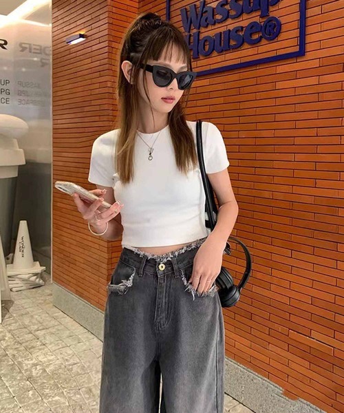 NANEA（ナネア）の「クロップド丈ミニT（Tシャツ/カットソー・レディース・ホワイト/ワインレッド/ブラック・フリー）」の6枚目の写真