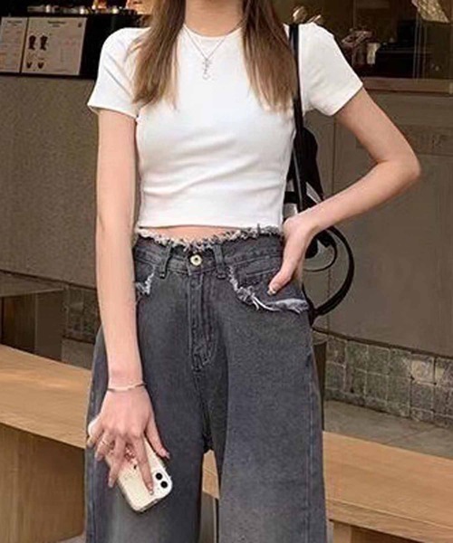 NANEA（ナネア）の「クロップド丈ミニT（Tシャツ/カットソー・レディース・ホワイト/ワインレッド/ブラック・フリー）」の7枚目の写真