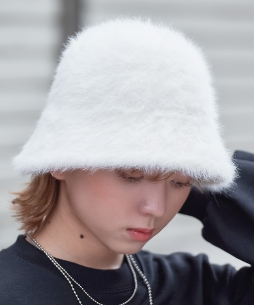 SPINNS（スピンズ）の「アンゴラバケットハット（ハット・レディース・ピンク/アイボリー/ベージュ/ブラック・ONESIZE）」の2枚目の写真