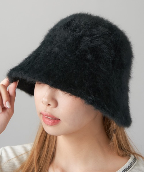 SPINNS（スピンズ）の「アンゴラバケットハット（ハット・レディース・ピンク/アイボリー/ベージュ/ブラック・ONESIZE）」の3枚目の写真