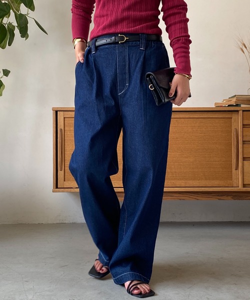 un dix cors（アンディコール）の「デニムストレートパンツ（デニムパンツ・レディース・ブラック/ネイビー・FREE）」の3枚目の写真