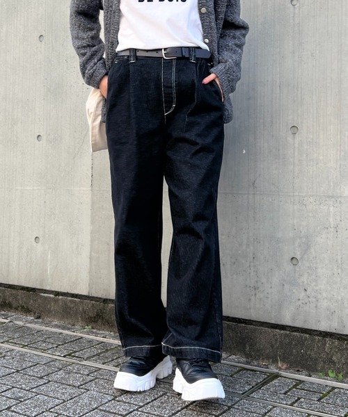 un dix cors（アンディコール）の「デニムストレートパンツ（デニムパンツ・レディース・ブラック/ネイビー・FREE）」の4枚目の写真