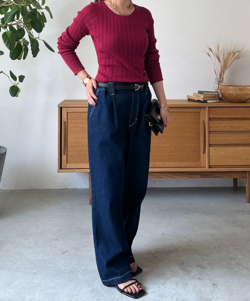 un dix cors（アンディコール）の「デニムストレートパンツ（デニムパンツ・レディース・ブラック/ネイビー・FREE）」の17枚目の写真