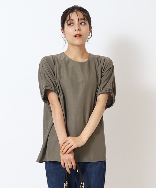 DRESKIP（ドレスキップ）の「◆【体型カバー】袖口ギャザー ドルマン5分袖ブラウス（シャツ/ブラウス・レディース・ブラック/ライトベージュ/カーキ/グリーン/イエロー・00）」の4枚目の写真