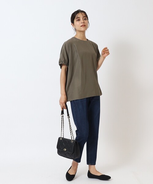 DRESKIP（ドレスキップ）の「◆【体型カバー】袖口ギャザー ドルマン5分袖ブラウス（シャツ/ブラウス・レディース・ブラック/ライトベージュ/カーキ/グリーン/イエロー・00）」の18枚目の写真