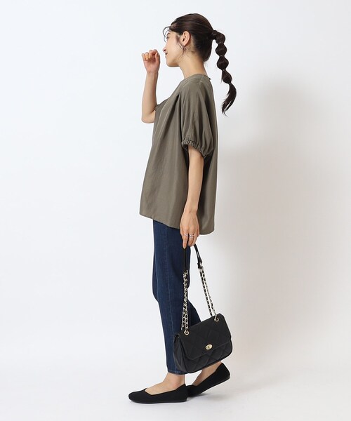 DRESKIP（ドレスキップ）の「◆【体型カバー】袖口ギャザー ドルマン5分袖ブラウス（シャツ/ブラウス・レディース・ブラック/ライトベージュ/カーキ/グリーン/イエロー・00）」の19枚目の写真