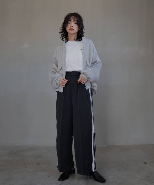 ynyn２タックワイドストレートストライプスラックス SINSS】2タックワイドストレートストライプスラックス