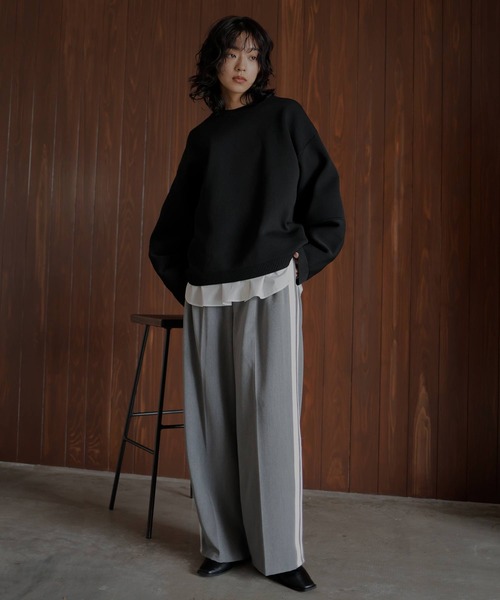 hellam（へラム）の「TRツイル/ピンストライプサイドラインタックパンツ（スラックス・レディース・ブラック/グレー/グレイッシュベージュ/グレー系・FREE）」の21枚目の写真