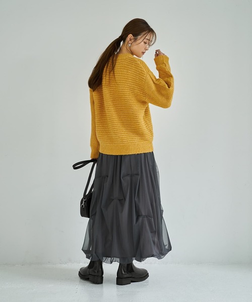 STYLE DELI（スタイルデリ）の「袖だけケーブル編みニットプルオーバー（ニット/セーター・レディース・ダークブラウン/イエロー・FREE）」の7枚目の写真