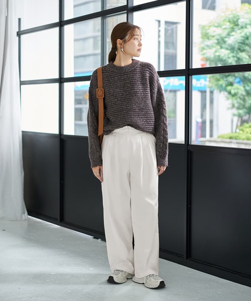 STYLE DELI（スタイルデリ）の「袖だけケーブル編みニットプルオーバー（ニット/セーター・レディース・ダークブラウン/イエロー・FREE）」の3枚目の写真