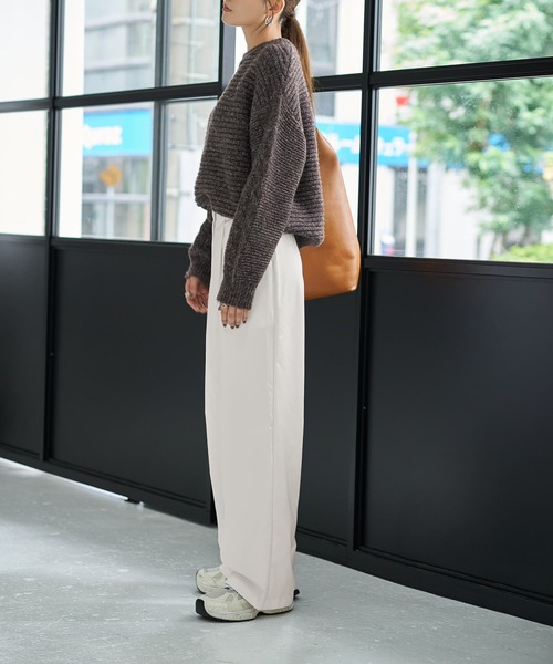 STYLE DELI（スタイルデリ）の「袖だけケーブル編みニットプルオーバー（ニット/セーター・レディース・ダークブラウン/イエロー・FREE）」の16枚目の写真