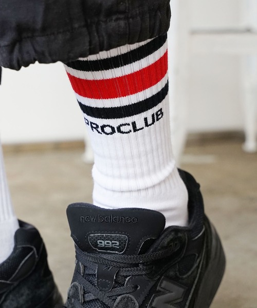 PRO CLUB （プロクラブ）の「Pro Club/プロクラブ STRIPE CREW SOCK 靴下（ソックス/靴下・メンズ・ホワイト系3/ブラック/ホワイト系1/ホワイト系2・L/M）」の2枚目の写真