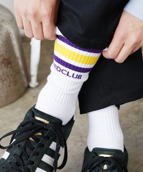 PRO CLUB （プロクラブ）の「Pro Club/プロクラブ STRIPE CREW SOCK 靴下（ソックス/靴下・メンズ・ホワイト系3/ブラック/ホワイト系1/ホワイト系2・L/M）」の3枚目の写真