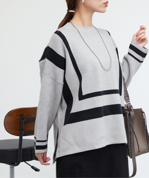 Chez toi（シェトワ）の「配色ラインポンチョニット（ニット/セーター・レディース・ブラック/グレー/ブルー・FREE）」の4枚目の写真