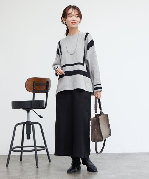 Chez toi（シェトワ）の「配色ラインポンチョニット（ニット/セーター・レディース・ブラック/グレー/ブルー・FREE）」の12枚目の写真