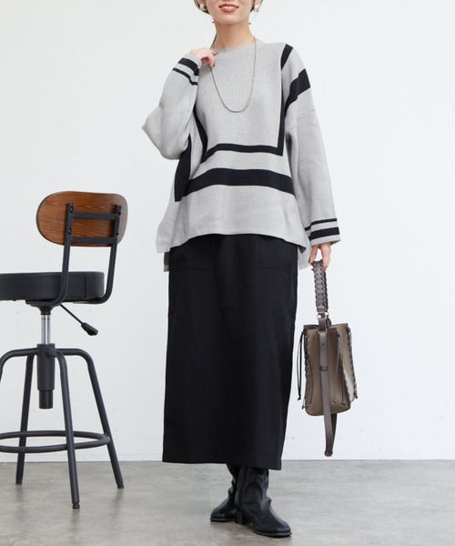 Chez toi（シェトワ）の「配色ラインポンチョニット（ニット/セーター・レディース・ブラック/グレー/ブルー・FREE）」の11枚目の写真